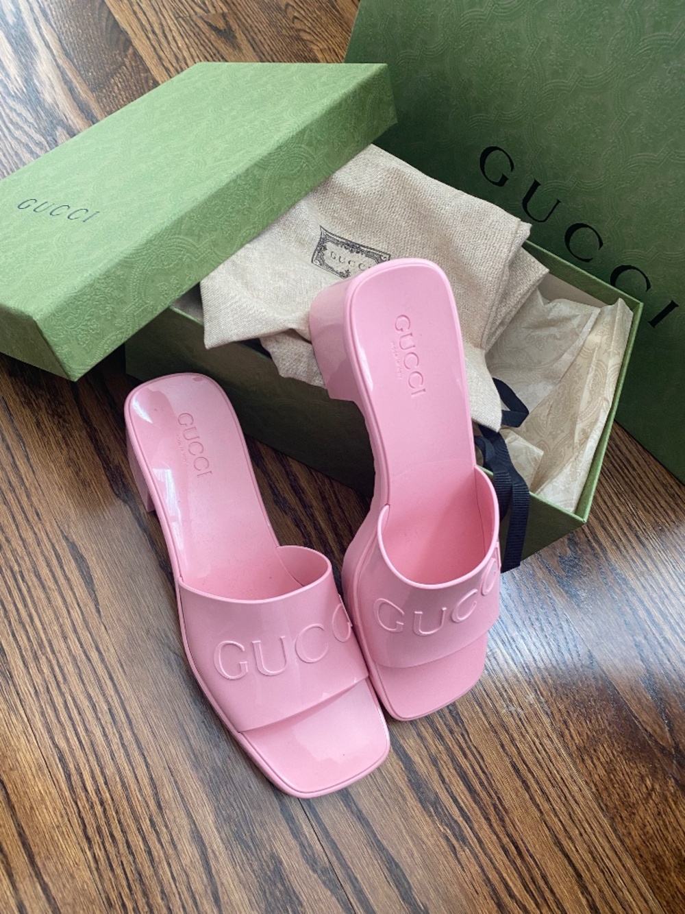 Gucci Light Pink Jelly Logo Slide Sandals Size 40